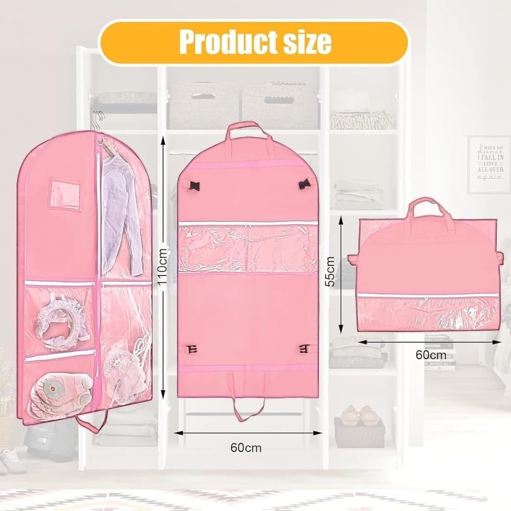 Foldable Garment Bag with 5 Pockets, Pink, 110x60 cm - Image 2