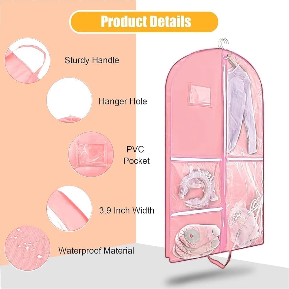 Foldable Garment Bag with 5 Pockets, Pink, 110x60 cm - Image 3