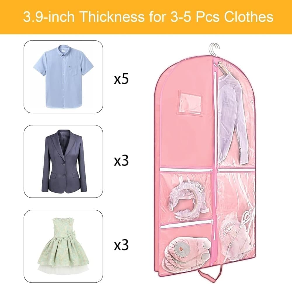 Foldable Garment Bag with 5 Pockets, Pink, 110x60 cm - Image 5