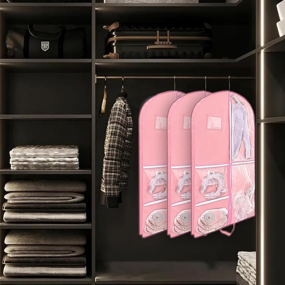 Foldable Garment Bag with 5 Pockets, Pink, 110x60 cm - Image 7