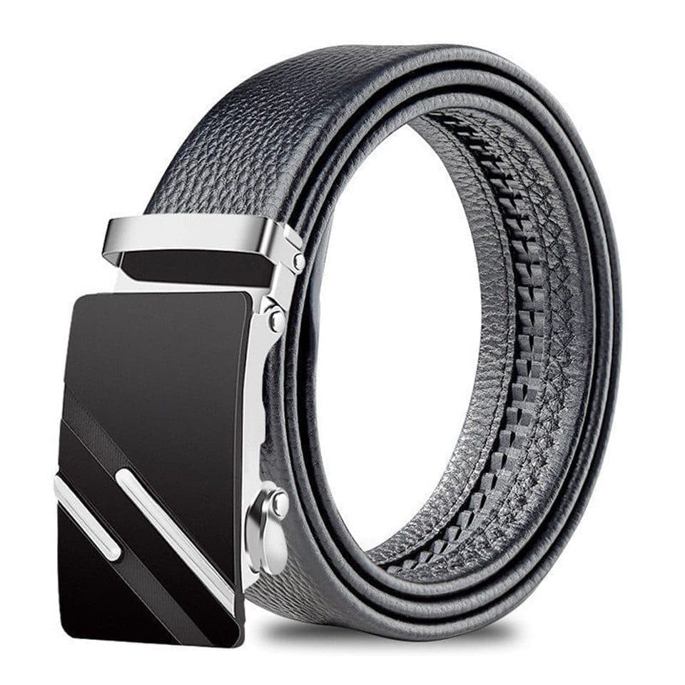 Men's Adjustable Leather Belt Automatic Latching for Business and Everyday Use, Silver - Image 1