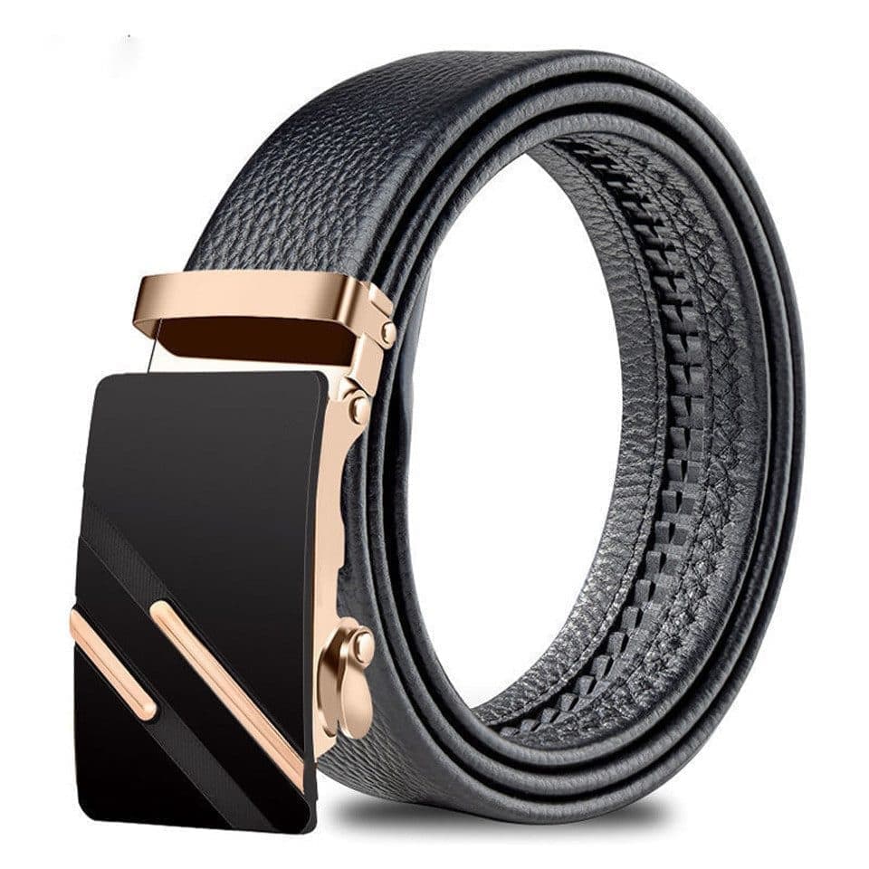 Men's Adjustable Leather Belt Automatic Latching for Business and Everyday Use, Gold - Image 1