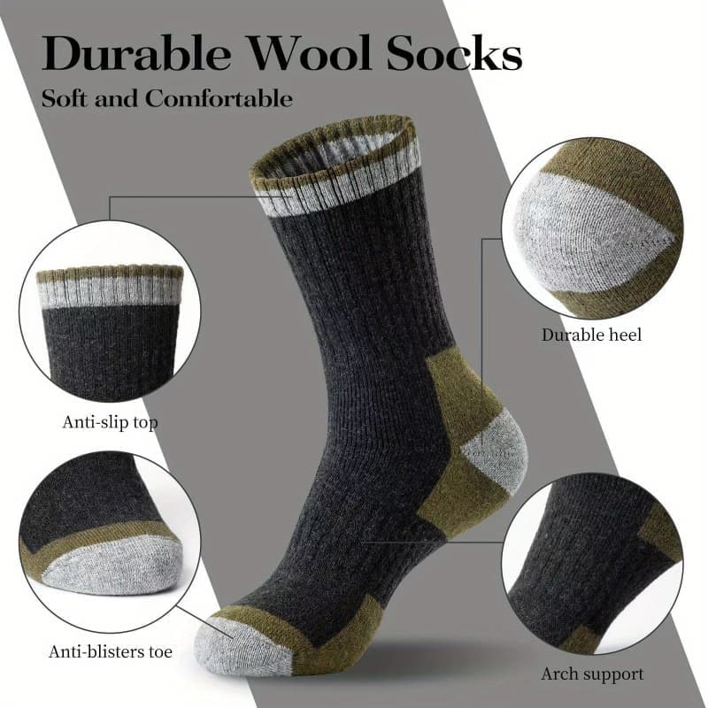 5-Pack Men's Merino Wool Hiking Socks, Moisture-Absorbing Terry, Warm Thick Winter Boot Socks, Mid-High - Image 2