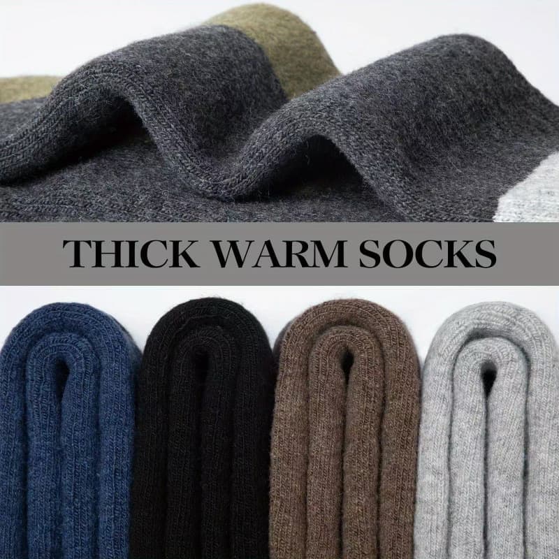 5-Pack Men's Merino Wool Hiking Socks, Moisture-Absorbing Terry, Warm Thick Winter Boot Socks, Mid-High - Image 3