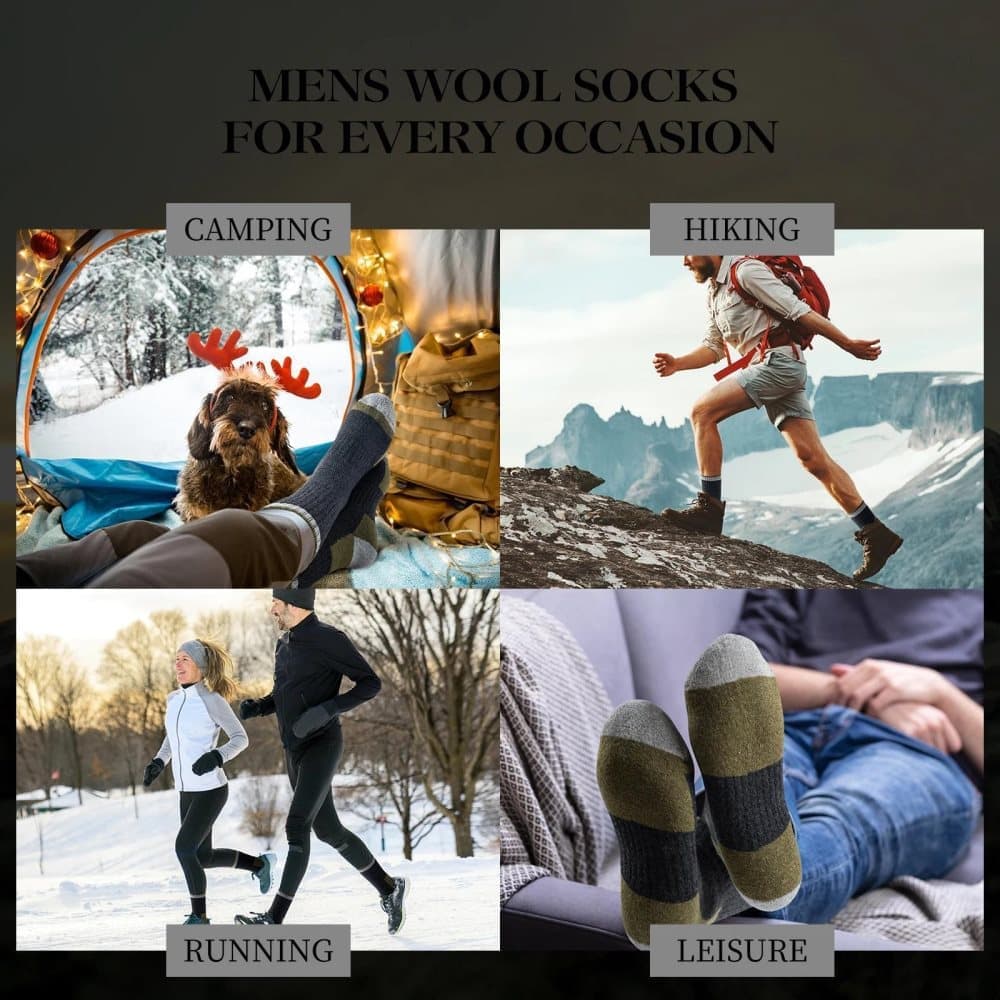 5-Pack Men's Merino Wool Hiking Socks, Moisture-Absorbing Terry, Warm Thick Winter Boot Socks, Mid-High - Image 6