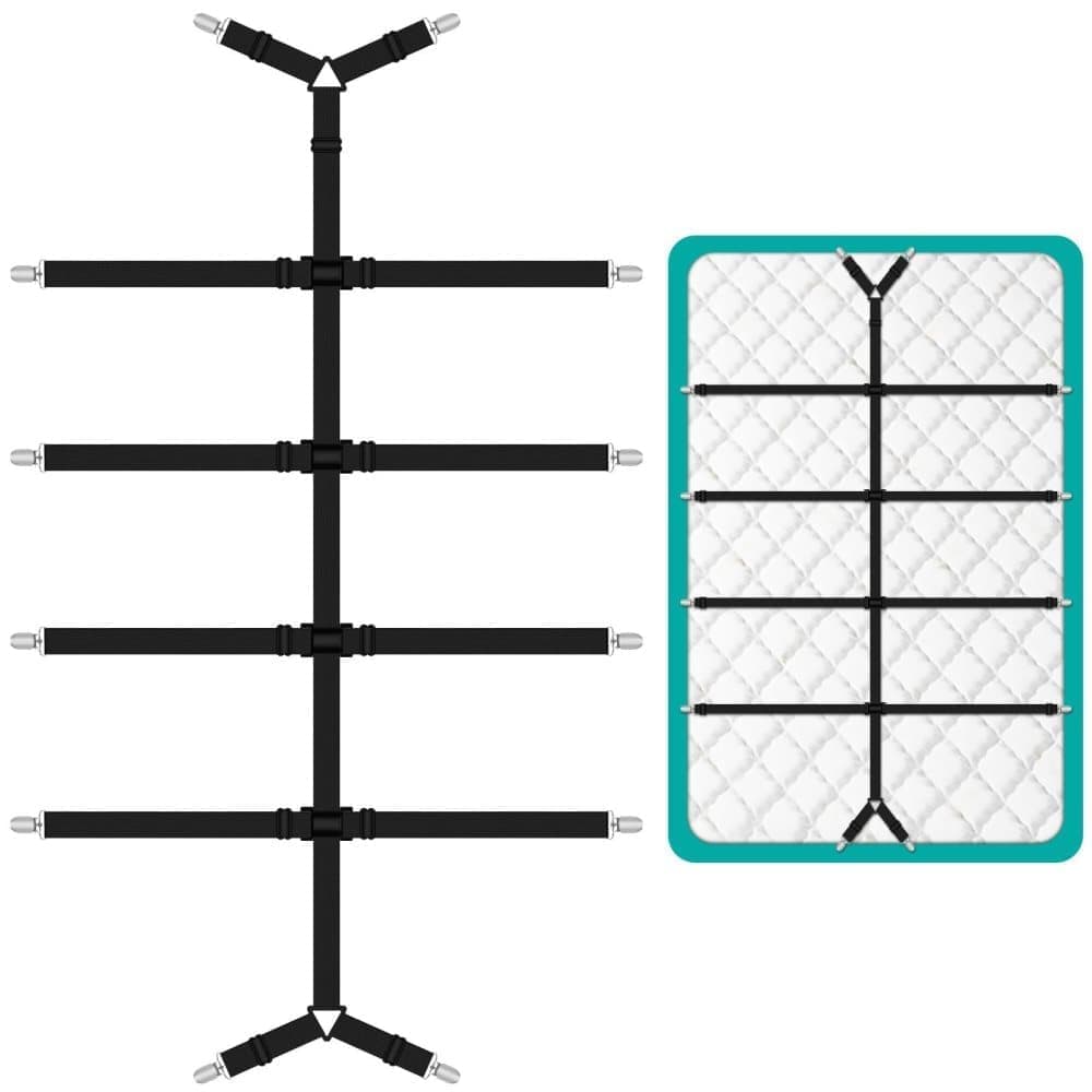 Adjustable Sheet Holders with Elastic Bands and Metal Clips for Securing Sheets Mattress or Sofa Covers, Black - Image 1