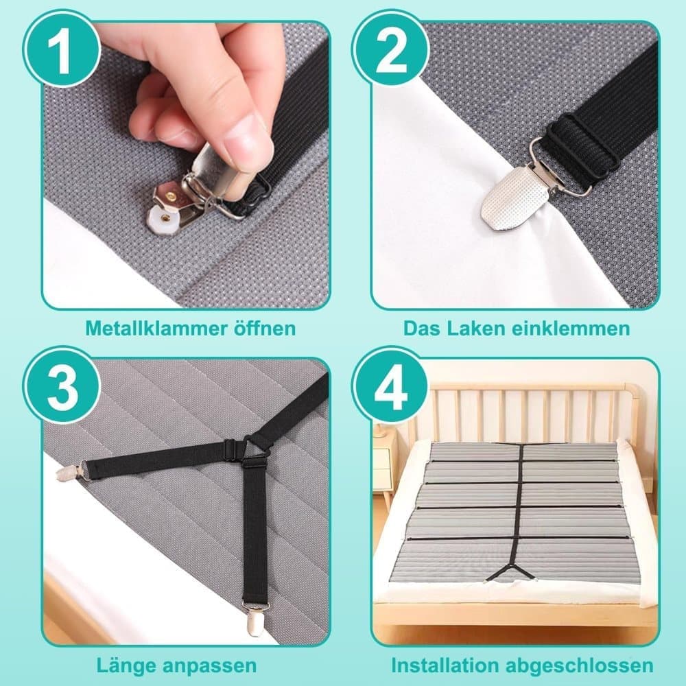 Adjustable Sheet Holders with Elastic Bands and Metal Clips for Securing Sheets Mattress or Sofa Covers, Black - Image 3