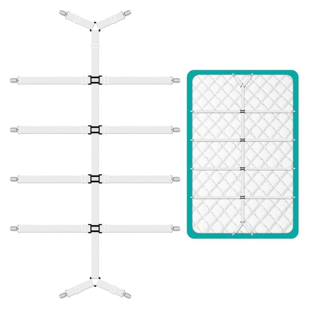 Adjustable Sheet Holders with Elastic Bands and Metal Clips for Securing Sheets Mattress Covers or Sofa Covers, White - Image 1