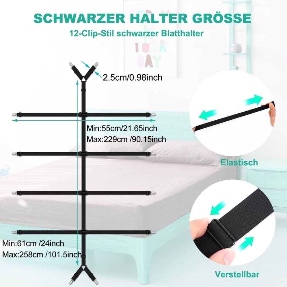 Adjustable Sheet Holders with Elastic Bands and Metal Clips for Securing Sheets Mattress Covers or Sofa Covers, White - Image 2