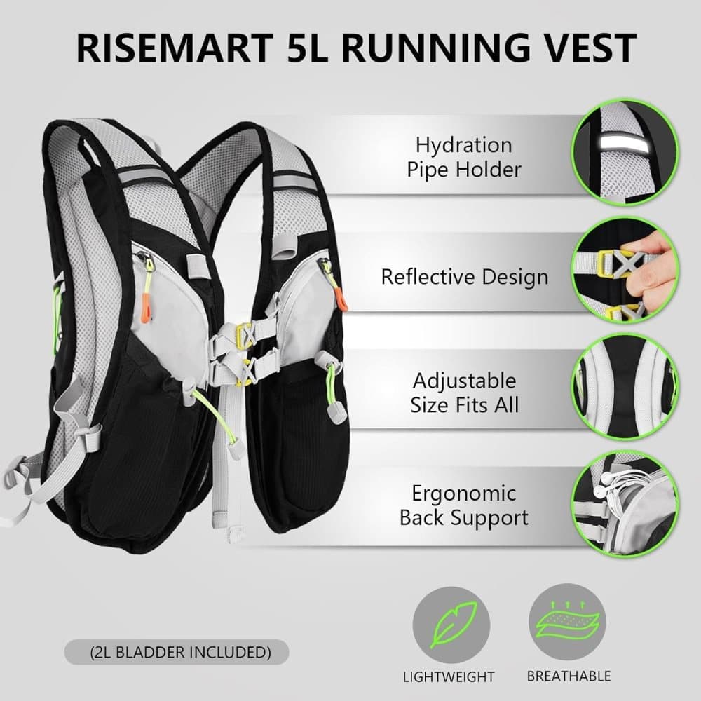 Reflective vest with hydration bladder, unisex adjustable breathable for running cycling marathons - Image 2