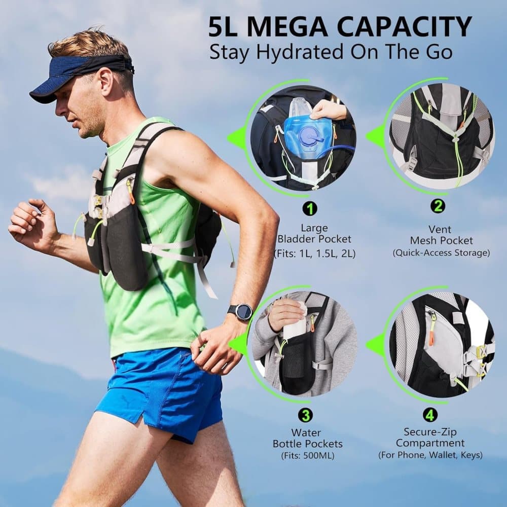 Reflective vest with hydration bladder, unisex adjustable breathable for running cycling marathons - Image 3