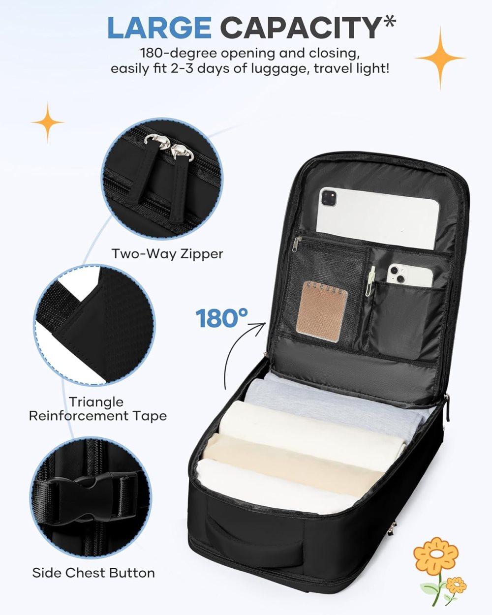 Travel Backpack 42 x 30 x 20 cm, Black, Cabin Bag with Dry and Wet Sorting - Image 7