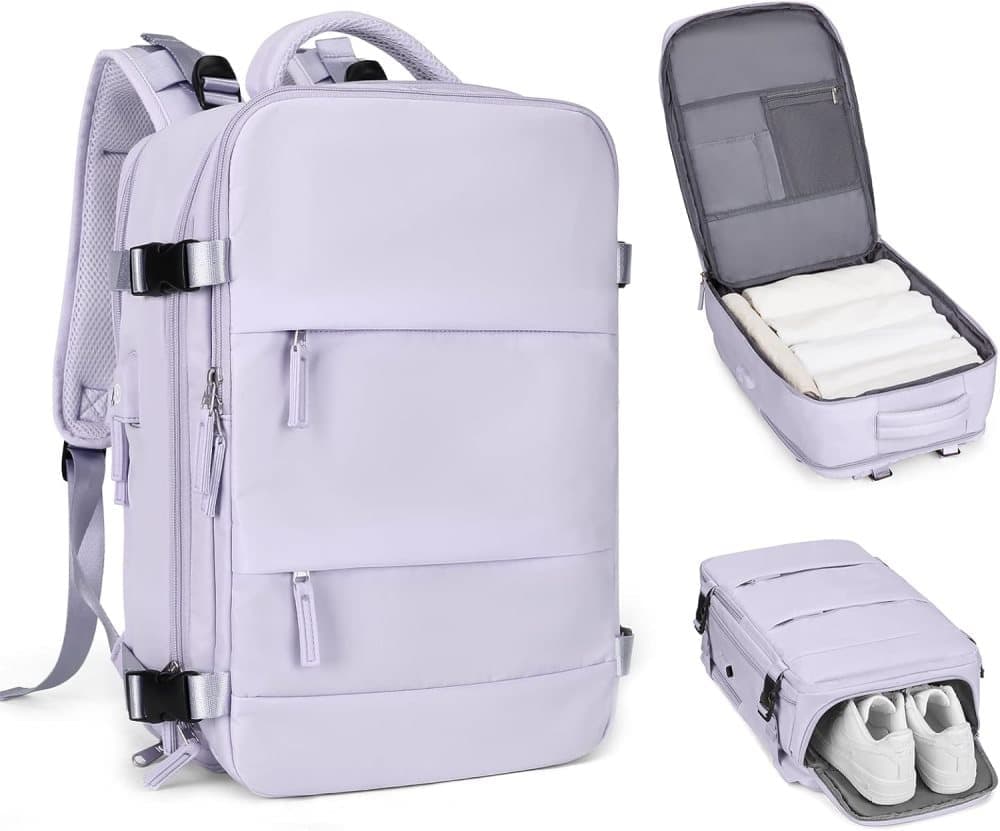 Purple Travel Backpack Cabin Bag with Dry Wet Sorting, 42 x 30 x 20 cm - Image 2
