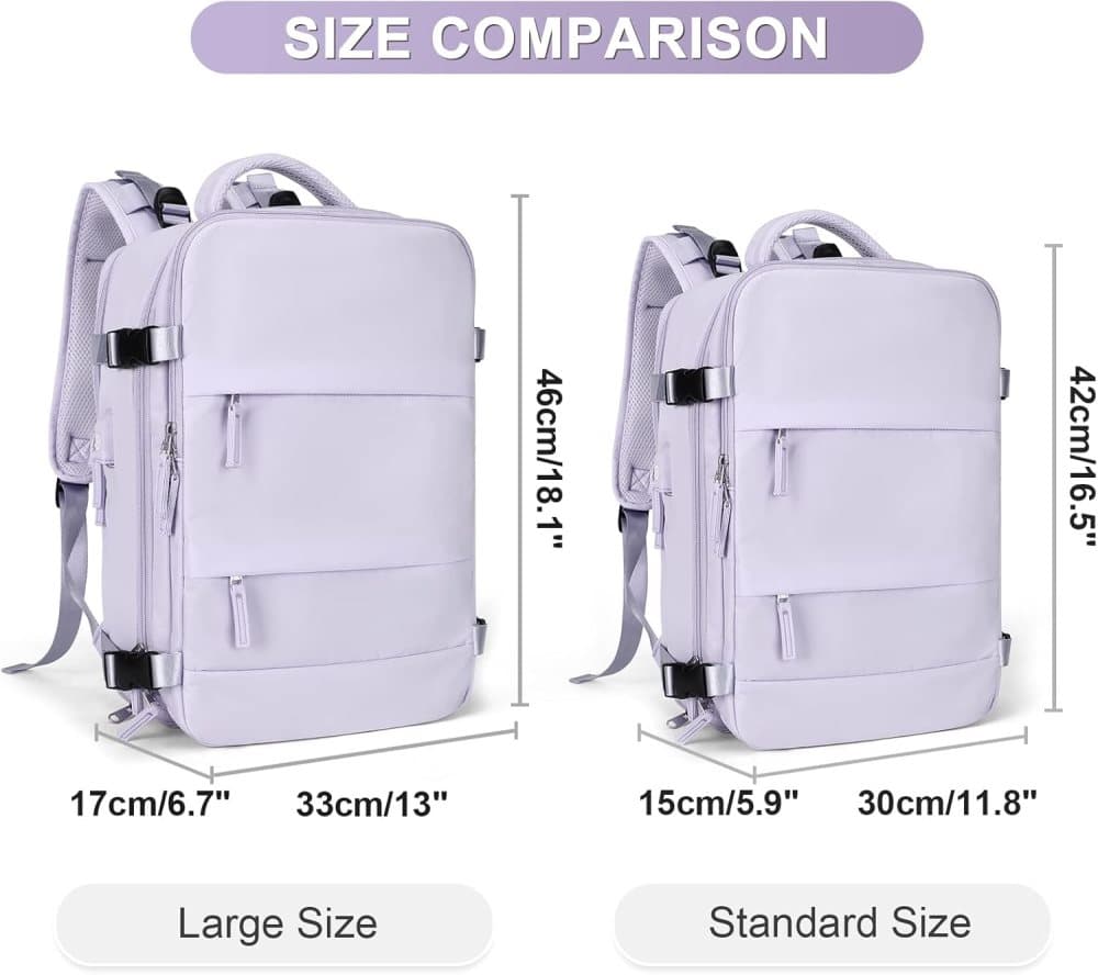 Purple Travel Backpack Cabin Bag with Dry Wet Sorting, 42 x 30 x 20 cm - Image 3
