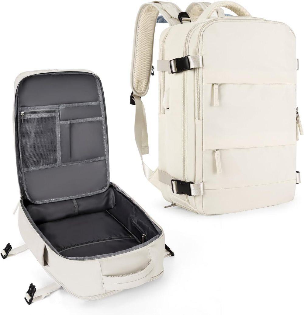 40L Travel Backpack Cabin Bag, Dry Wet Sorting, with Luggage Strap, 42 x 30 x 20 cm, Beige - Image 1