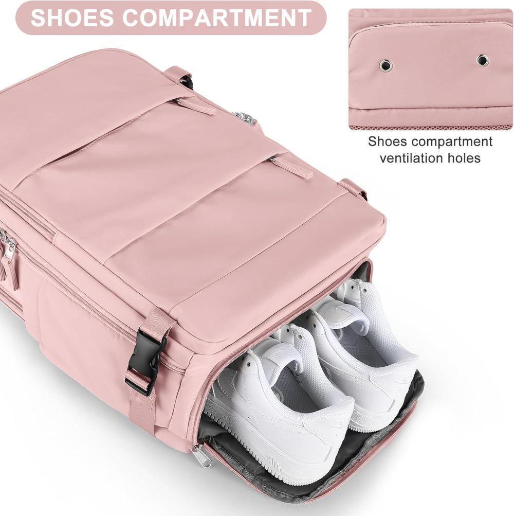 40L Travel Backpack Cabin Bag, Dry Wet Sorting, with Luggage Strap, 42 x 30 x 20 cm, Beige - Image 5