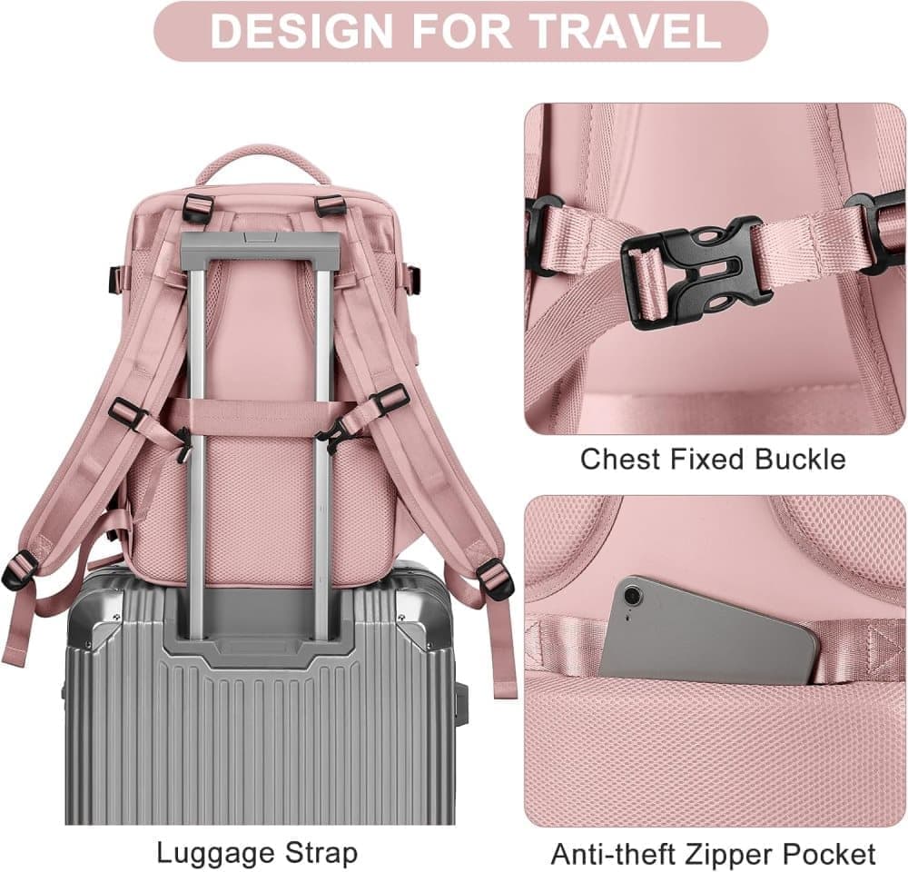 40L Travel Backpack Cabin Bag, Dry Wet Sorting, with Luggage Strap, 42 x 30 x 20 cm, Beige - Image 8