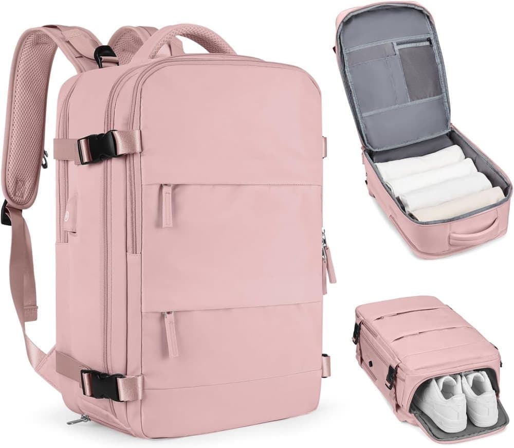 42L Travel Backpack Cabin Bag Hand Luggage Flight with Dry Wet Sorting, 42 x 30 x 20 cm, Pink - Image 8