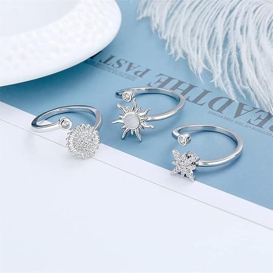 3-Piece Adjustable Stress Ring for Women with Rotatable Decor, Anxiety Relief, One Size - Image 5