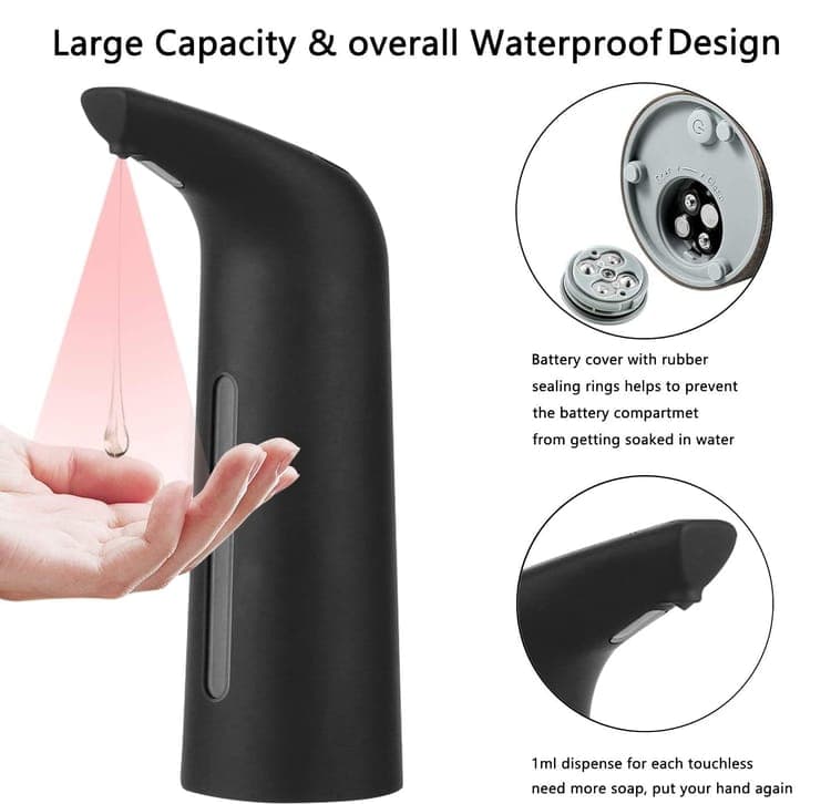 400ml Touchless Automatic Liquid Soap Dispenser, Black - Image 6