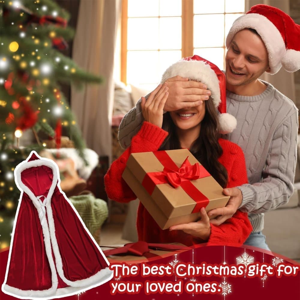 1 Red Christmas Cloak with Hood Santa Costume for Women, 90cm - Image 4