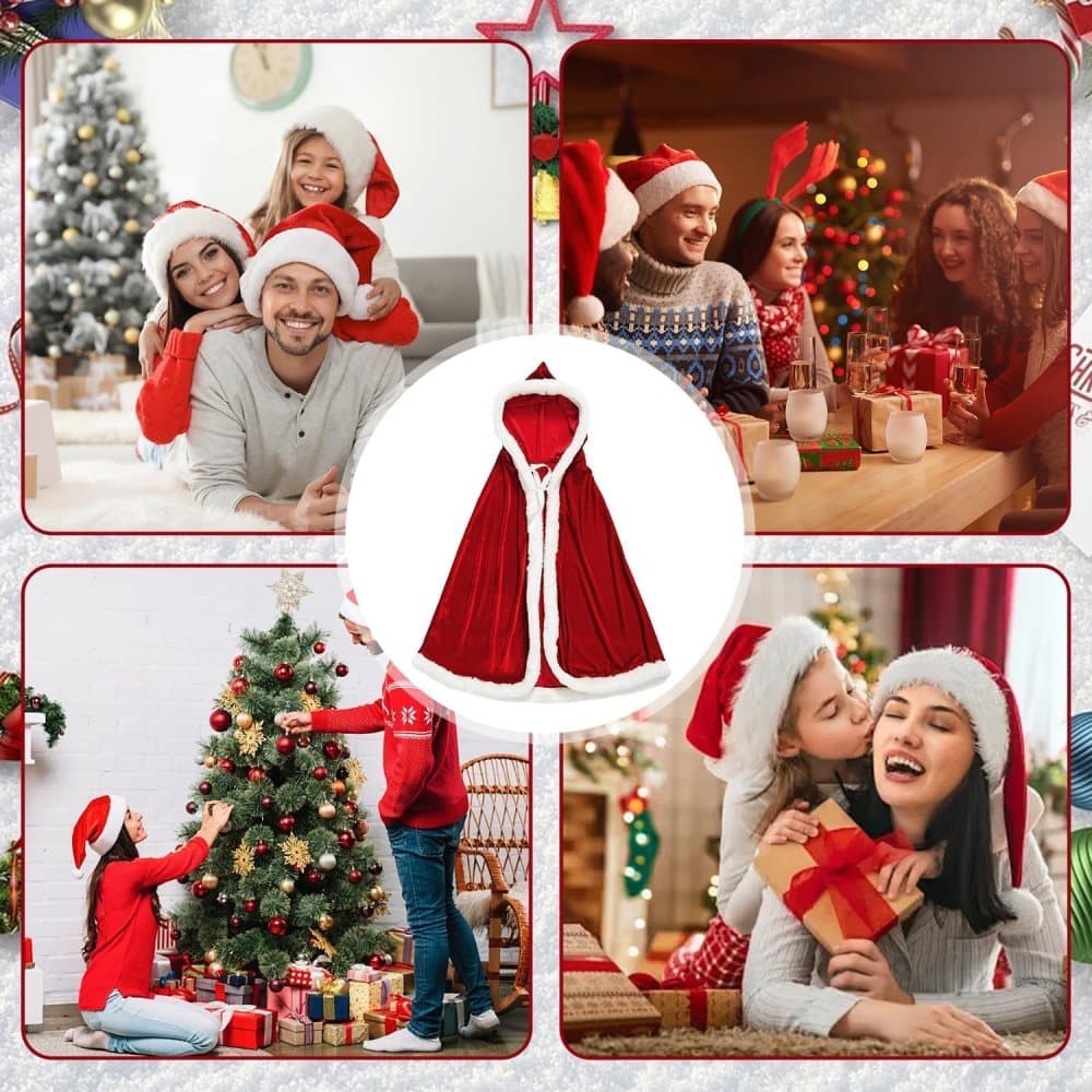 Red Christmas Cloak with Hood Santa Costume for Women, One Size, 120cm - Image 6