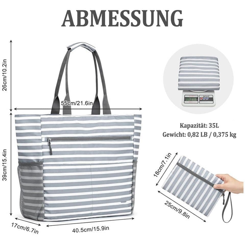 Large Capacity Waterproof Foldable Beach Bag for Shopping and Vacation, Gray, Multifunctional Shoulder Bag - Image 2