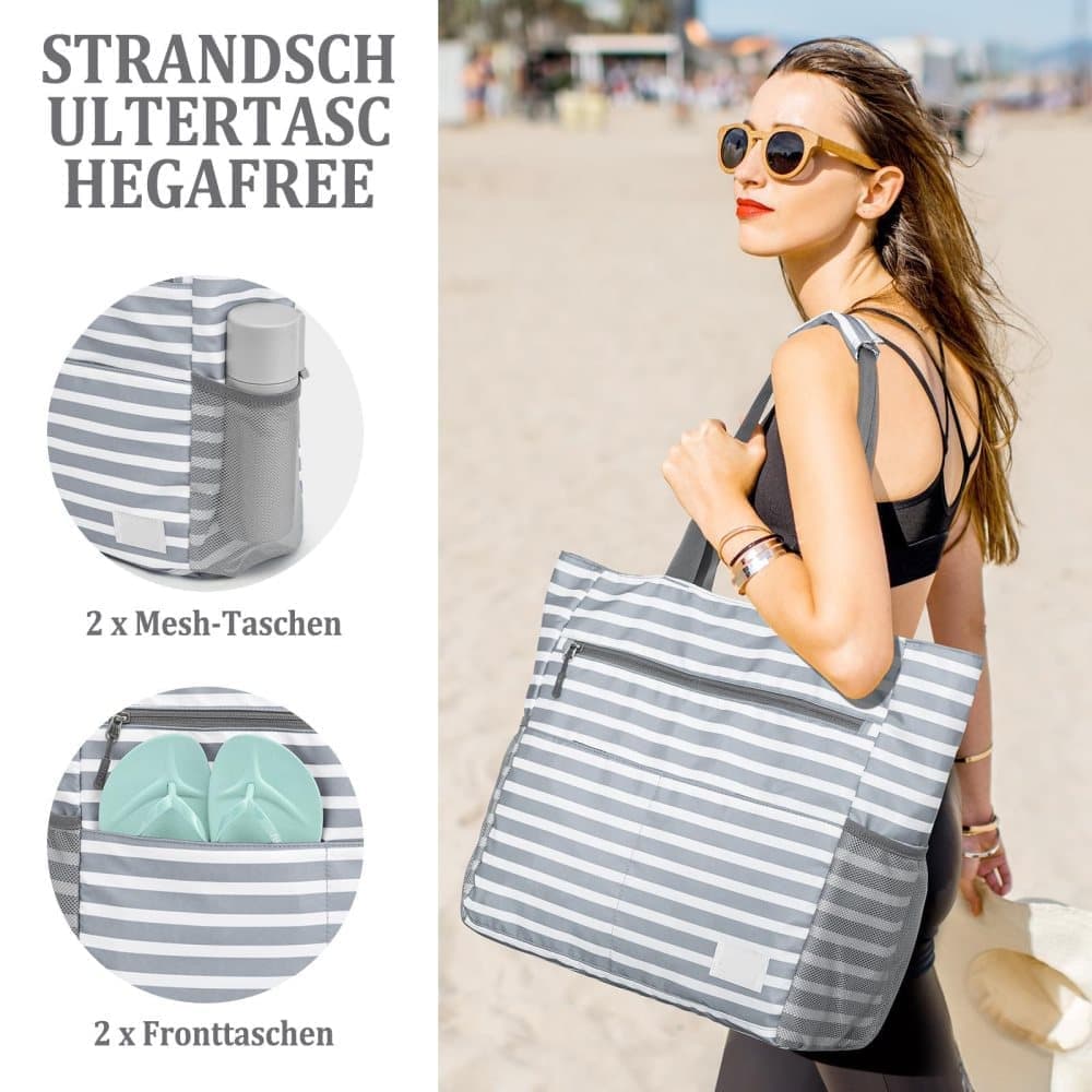 Large Capacity Waterproof Foldable Beach Bag for Shopping and Vacation, Gray, Multifunctional Shoulder Bag - Image 4