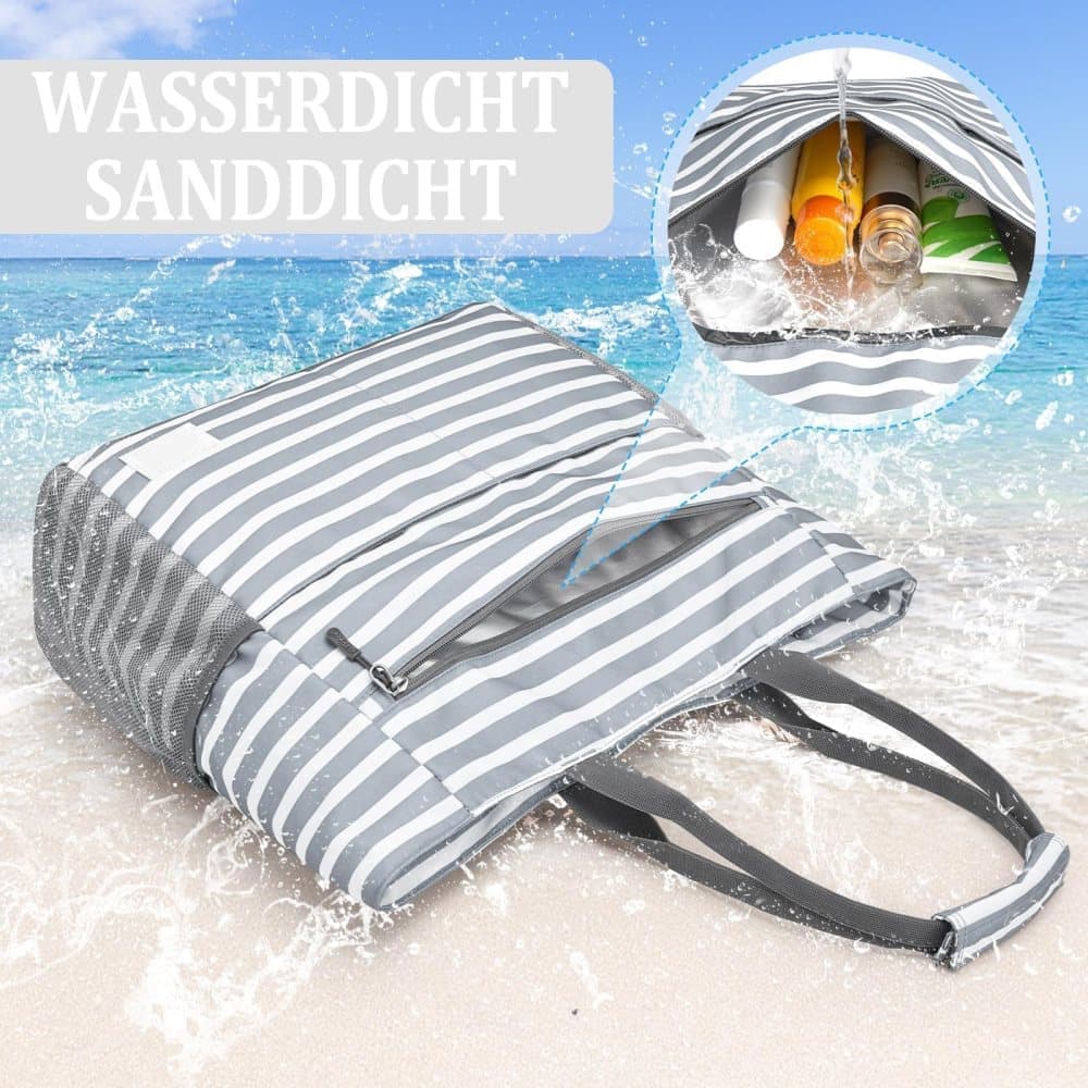 Large Capacity Waterproof Foldable Beach Bag for Shopping and Vacation, Black, Multifunctional Shoulder Bag - Image 3
