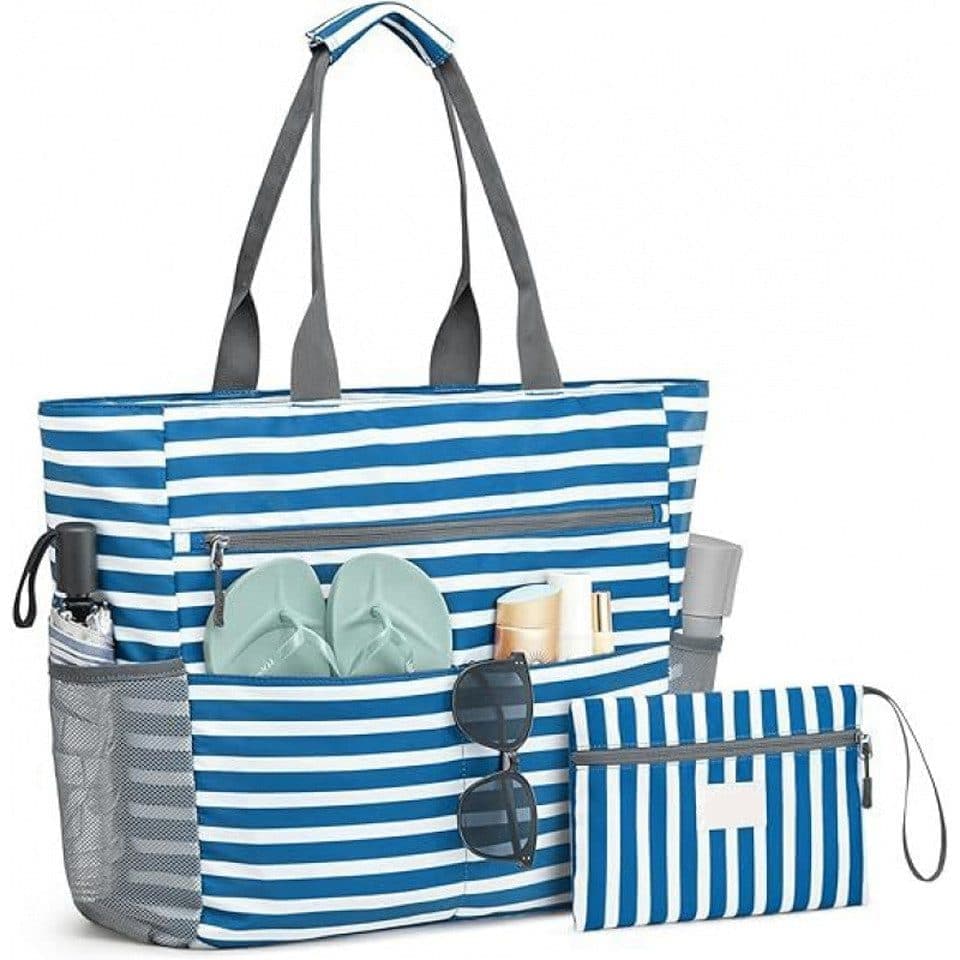 Waterproof Foldable Beach Bag Large Capacity for Shopping and Vacation, Blue, Multifunctional Shoulder Bag - Image 1