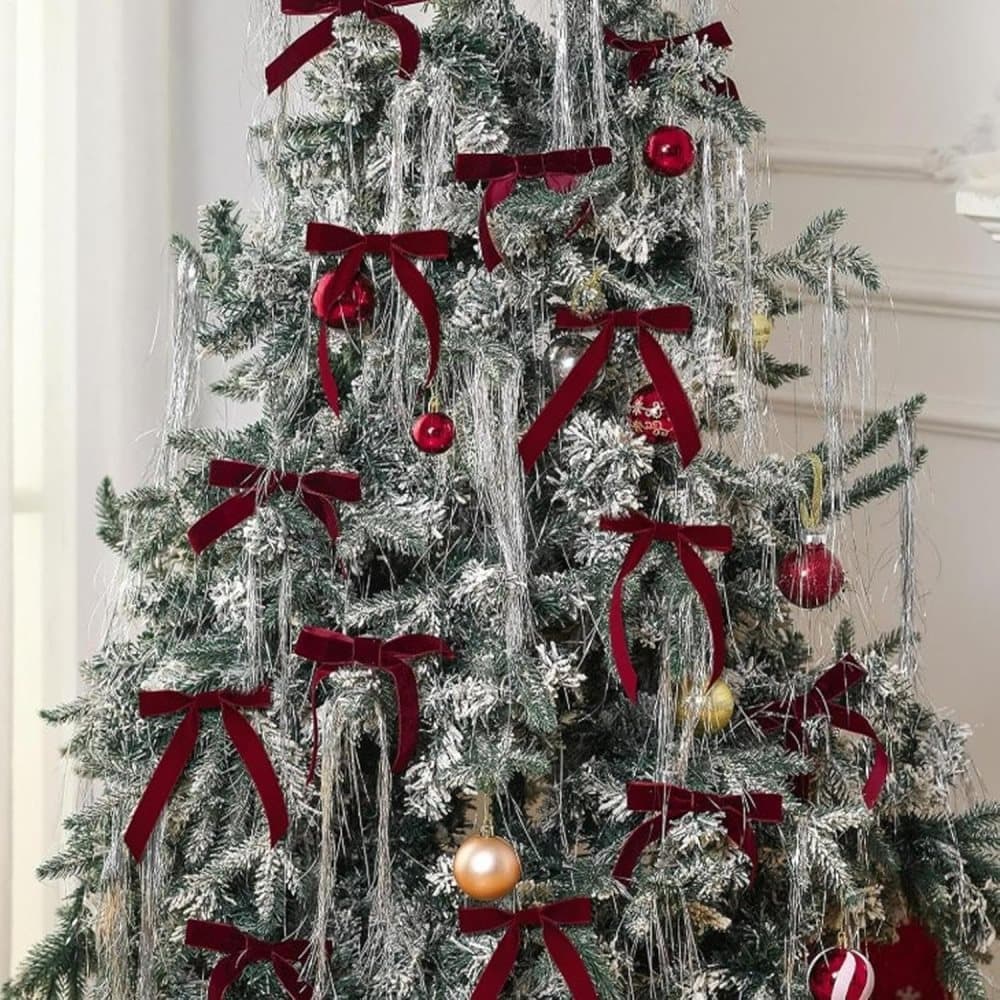 12 Christmas Bows for Tree, Velvet in Burgundy - Image 4