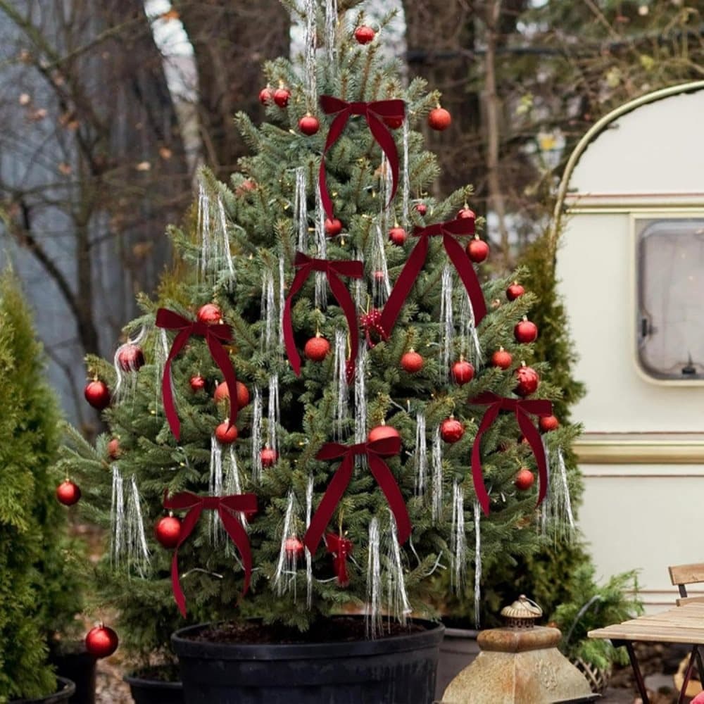 12 Christmas Bows for Tree, Velvet in Burgundy - Image 5