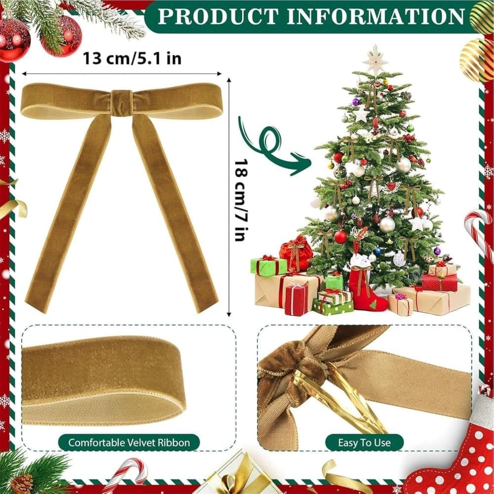 12 Christmas Bows Velvet Tree Decorations in Dark Brown - Image 2