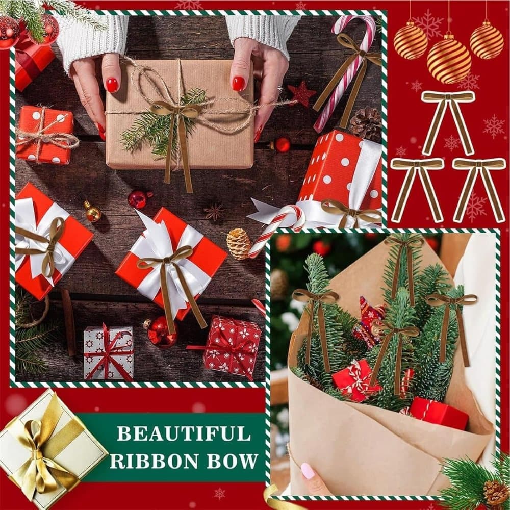 12 Christmas Bows Velvet Tree Decorations in Dark Brown - Image 4