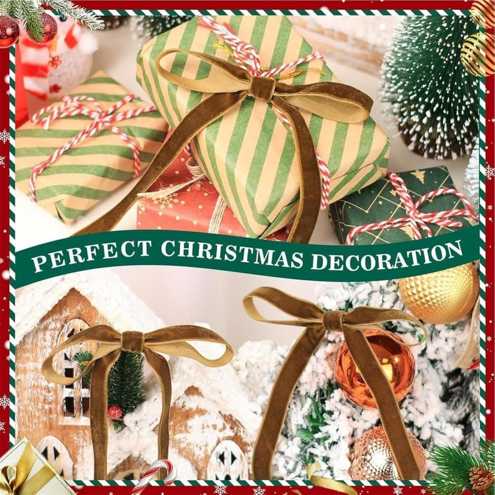 12 Christmas Bows Velvet Tree Decorations in Dark Brown - Image 5