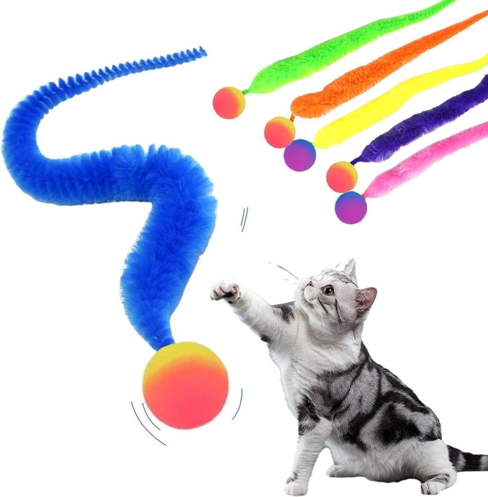 6-Pack Cat Toy, Colorful Interactive Balls with Tail for Play & Exercise - Image 1