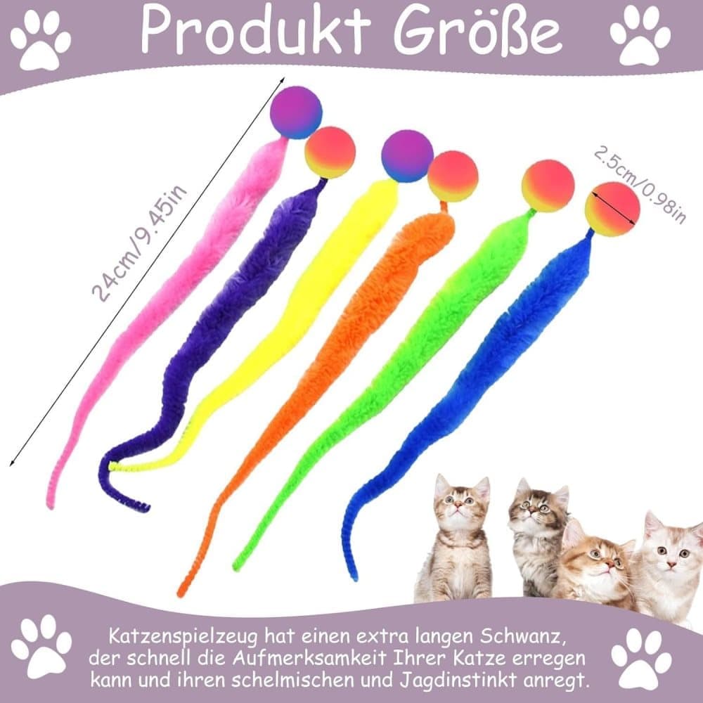 6-Pack Cat Toy, Colorful Interactive Balls with Tail for Play & Exercise - Image 3
