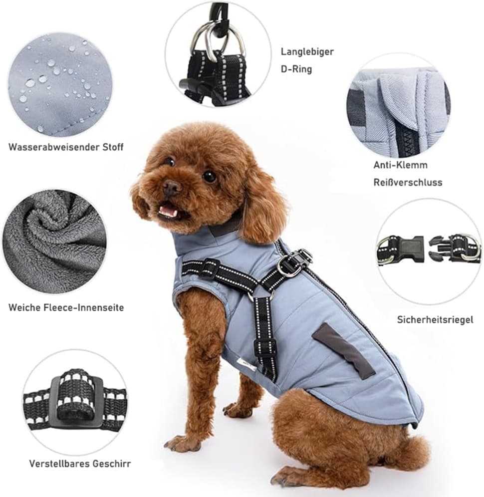 Warm Soft Winter Dog Vest with Stand Collar, Wind and Waterproof, Blue, for Small Medium Large Dogs, XXL - Image 7