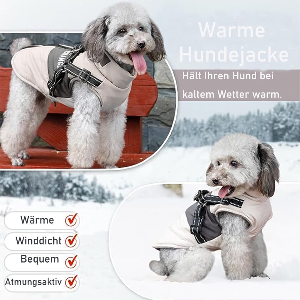 1 Warm Winter Dog Vest with Stand Collar, Wind and Waterproof, S M L XL, Beige - Image 3