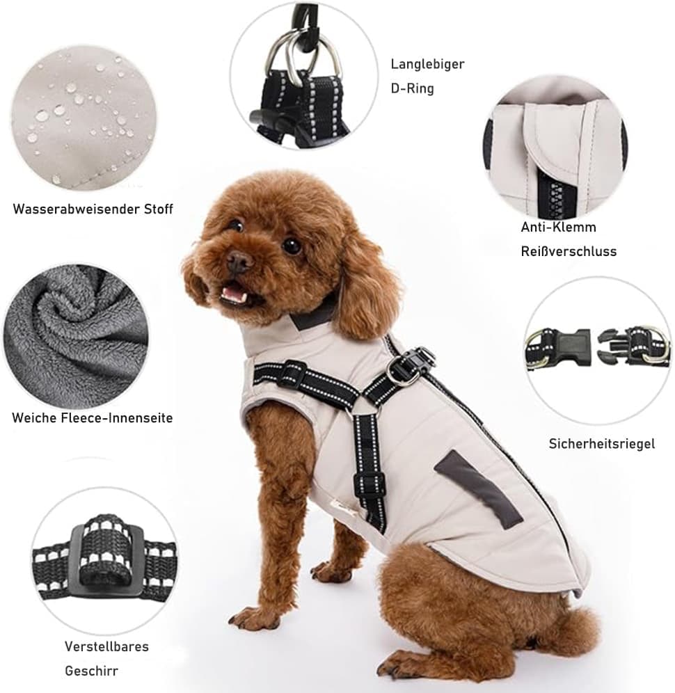 1 Warm Winter Dog Vest with Stand Collar, Wind and Waterproof, S M L XL, Beige - Image 7