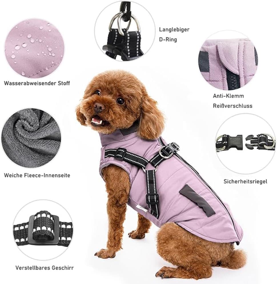 Winter Dog Vest Jacket Warm Soft Stand Collar Windproof Waterproof for Small Medium Large Dogs, Pink, XL - Image 7