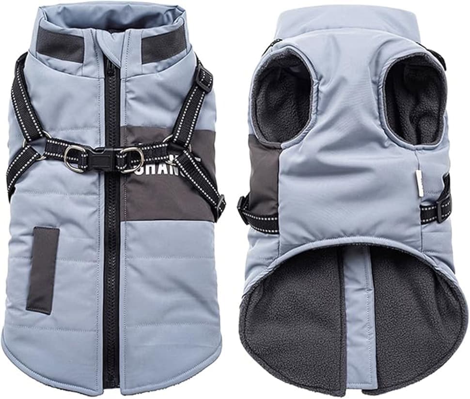 Warm Soft Winter Dog Vest with Stand Collar, Wind and Waterproof, Blue, S M L XL - Image 1
