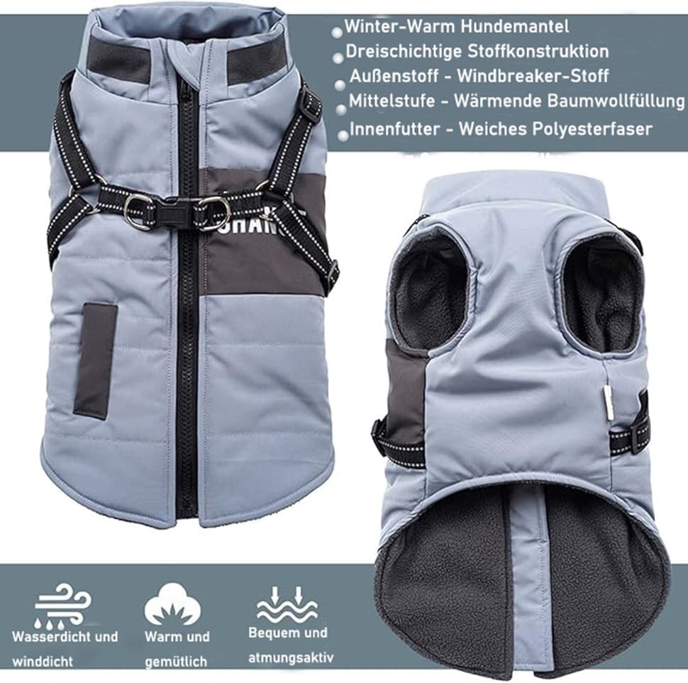 Warm Soft Winter Dog Vest with Stand Collar, Wind and Waterproof, Blue, S M L XL - Image 5