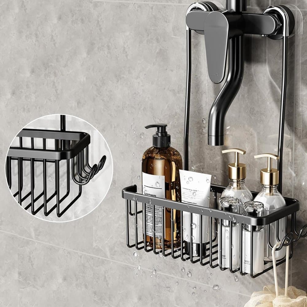 Hanging Shower Basket for Shampoo and Soap, Black, No Drill Bathroom Storage Shelf - Image 6