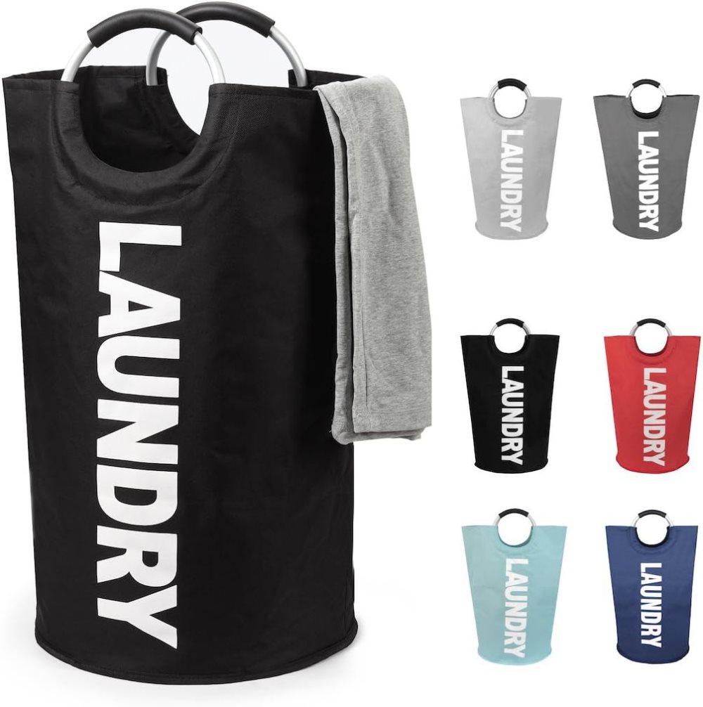 90L Foldable Laundry Basket Waterproof with Samsung, 38x38x79 cm Black - Image 1