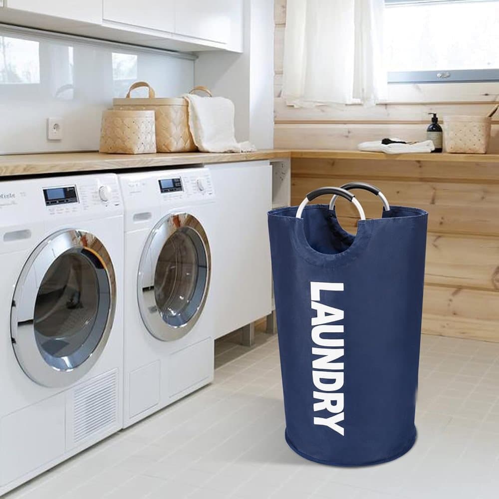 90L Foldable Laundry Basket Waterproof, 38x38x79 cm, Beige - Image 3