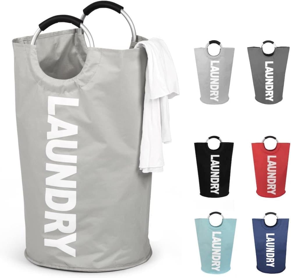 90L Foldable Laundry Basket, Waterproof, Compatible with Samsung, Light Gray, 38x38x79 cm - Image 1