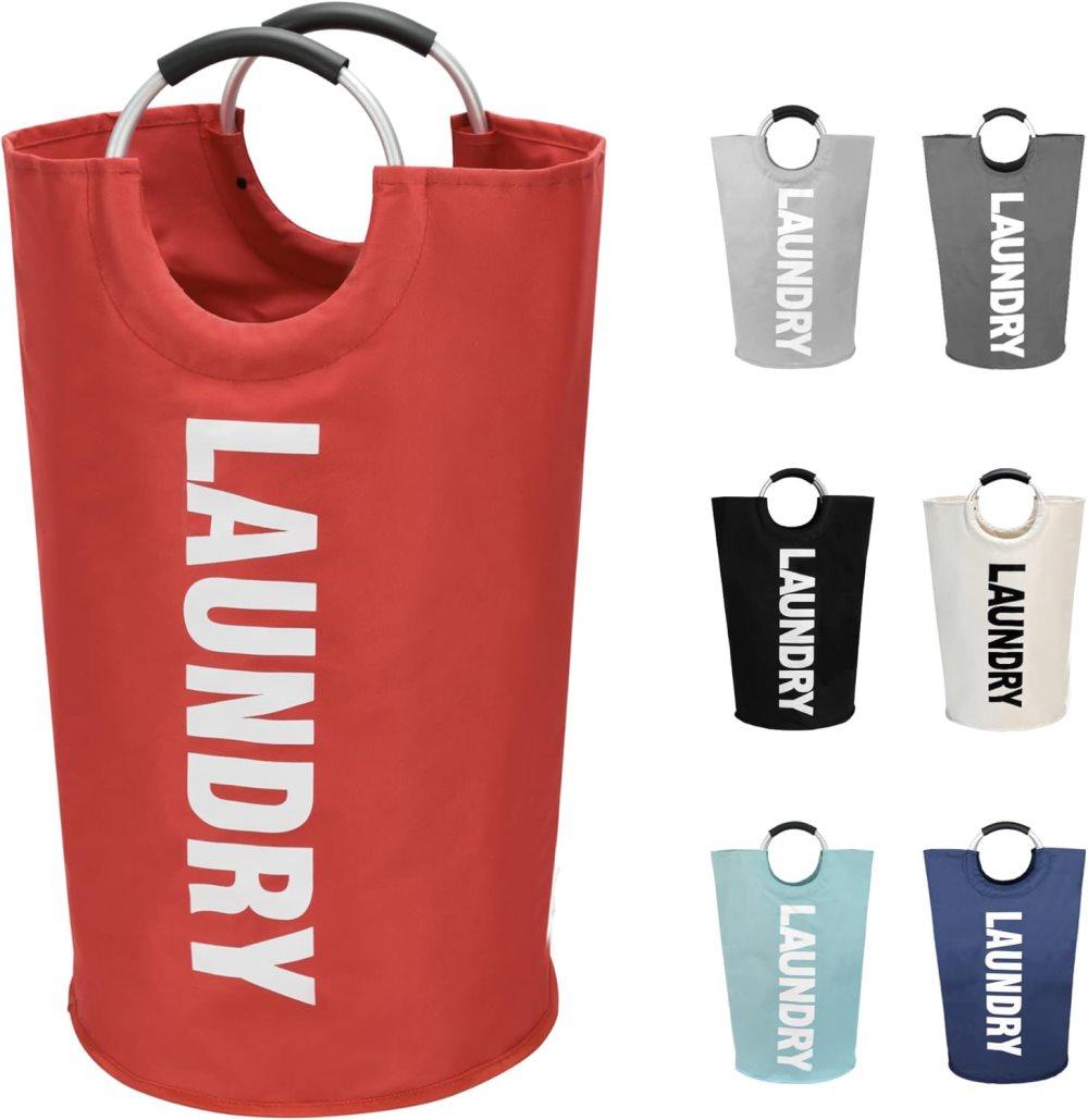 Foldable Laundry Basket 90L Waterproof with Oxford Fabric, 38x38x79 cm, Red - Image 1