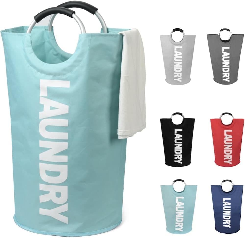 90L Foldable Laundry Basket with Handles, Waterproof, Light Blue, 38x38x79 cm - Image 1