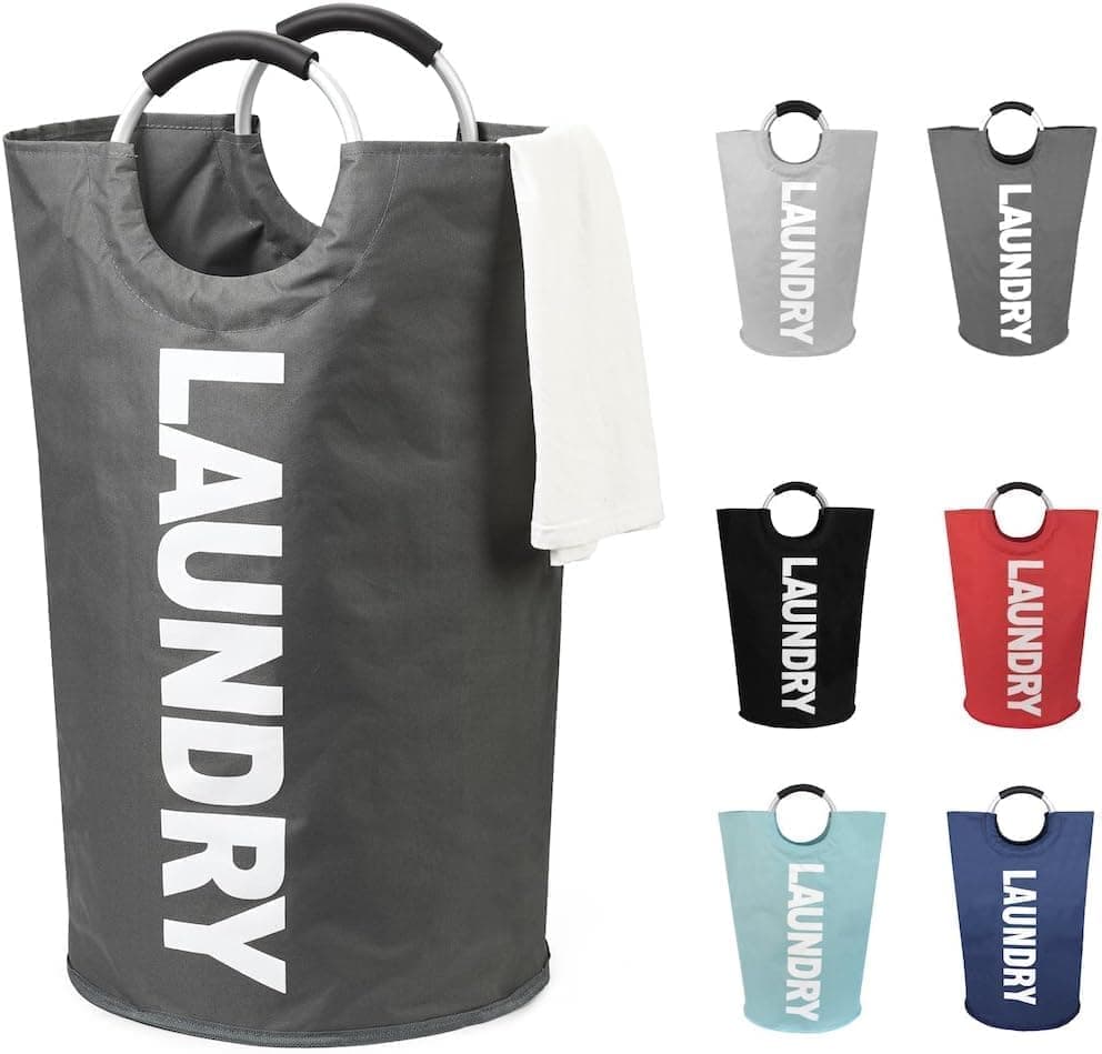 90L Foldable Laundry Basket, Waterproof, with Handles, 38x38x79 cm, Gray - Image 1